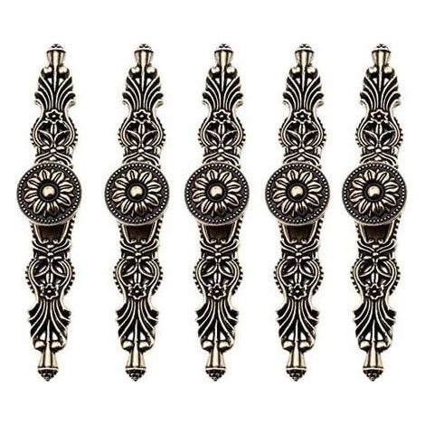 Ensemble de 5 poignées de porte de meuble style rétro vintage, boutons de couleur bronze pour meubles anciens, bibliothèque, commode, armoire, tiroir (1/3)