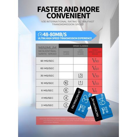 Carte mémoire U3 de 32 Go, mémoire flash haute vitesse, carte LD/TF pour téléphone portable, carte mémoire SD, caméra embarquée, appareil photo (1/4)