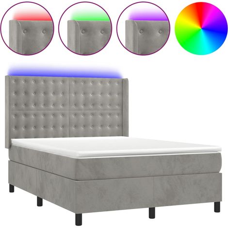 Maison Exclusive - Cama box spring colchón y LED terciopelo gris (1/5)