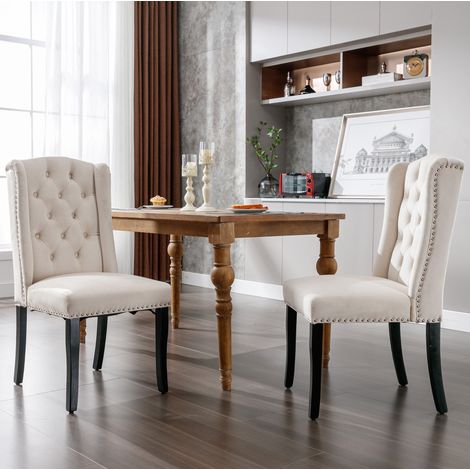 Sillas de comedor lote de 2 de terciopelo, patas de roble, beige HAVRYA (1/5)