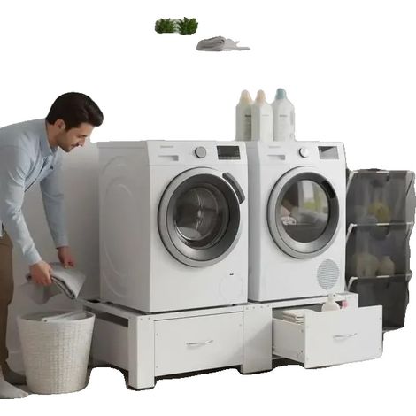 Soporte de doble base, plástico resistente, 60 cm de ancho, capacidad de carga de 300 kg, compatible con la mayoría de las máquinas, fácil instalación. (1/5)