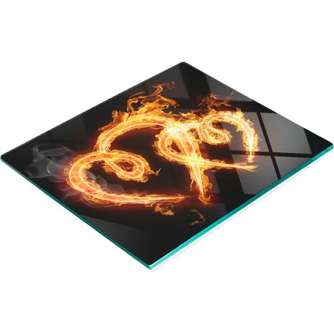 Tabla de cocina decorativa multifuncional de vidrio con diseño de corazones de fuego, 60x52 cm. (1/5)