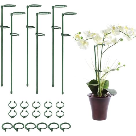 Tuteur de 45 cm avec anneau de retenue, pour tige unique, idéal pour les tomates, orchidées, lys, pivoines, roses et autres fleurs - Lot de 6 (1/5)