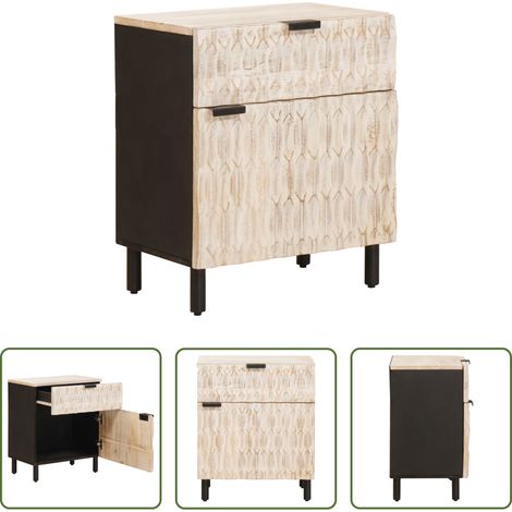 vidaXL Rangement - Cabinet de chevet Blanc 50 x 33 x 60 cm Bois de mangue massif (1/5)