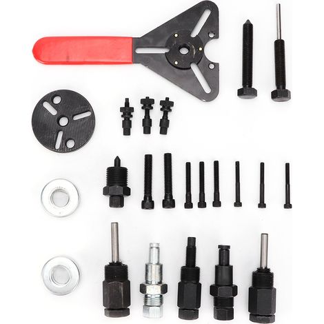 Kit 23 pièces extracteur d'embrayage de compresseur AC, outil de démontage moyeu, tirage poulie auto, kit de réparation climatisation, 23 outils mécanique auto. (1/3)