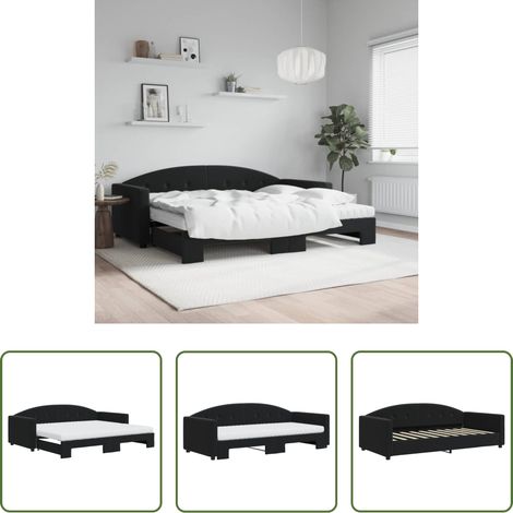 vidaXL Doppelbett - Tagesbett Ausziehbar mit Matratzen Schwarz 90x190 cm Samt (1/5)