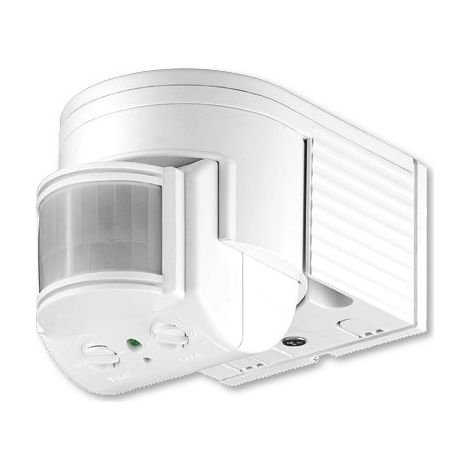 Rilevatore di movimento a infrarossi, per montaggio a parete, rilevamento a 180°, portata 12 m, per l'esterno (IP44), adatto ai LED. colore bianco