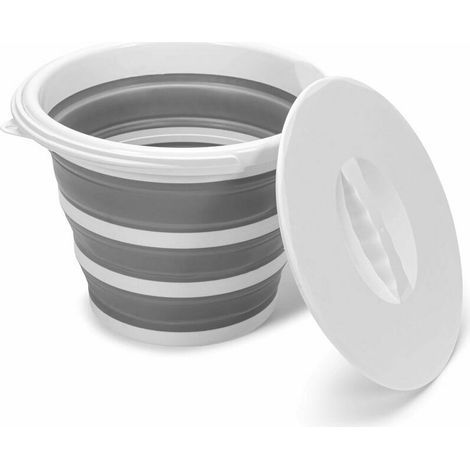 Seau Pliable 10 Litres Avec Couvercle Sceau Retractable 10l En Silicone Et Plastique Pour Camping, Pêche, Menage Etc. (1/4)