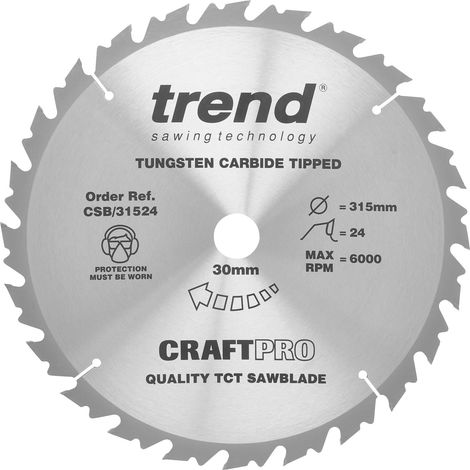 Trend Lama per sega CraftPro TCT, diametro 315 mm x 24 denti x foro 30 mm, punta in carburo di tungsteno, CSB/31524