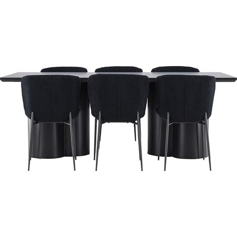 Olivia Essgruppe Tisch 100x210cm und 6 Teddy Stühle schwarz.
