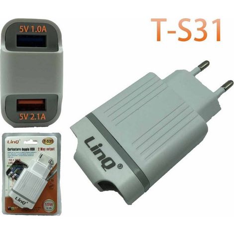 Linq - Caricabatterie Alimentatore Doppia Usb 1a + 2.1a 5v 15w Smartphone Tablet T-s31 -