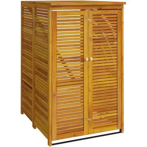 Abri à poubelles simple, dimensions 70x89x117 cm, en bois d'acacia massif.