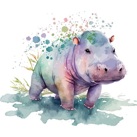 Papier peint panoramique Enfants - Hippopotame - 130 cm x 84 cm (1/2)