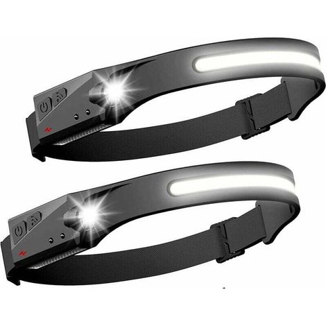 Lot de 2 Lampe frontale led Phare à Capteur Torche Frontale puissante COB XPE 5 Modes USB Rechargeable Lampe de Course Étanche