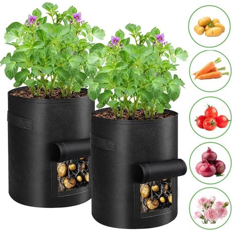 Sacs de Culture Noir pour Légumes, Lot de 2 Poches de Plantation pour Pommes de Terre Tomates Fraises Carottes (1/5)
