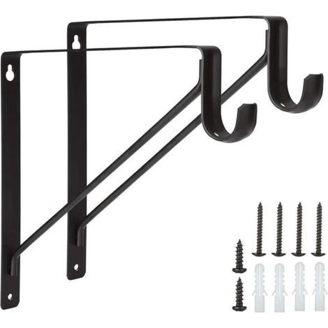 pair Lot de 2 supports d'étagère 150 kg, crochet métallique fixe à 90 degrés, support triangulaire robuste pour tringle de placard flottante (1/4)