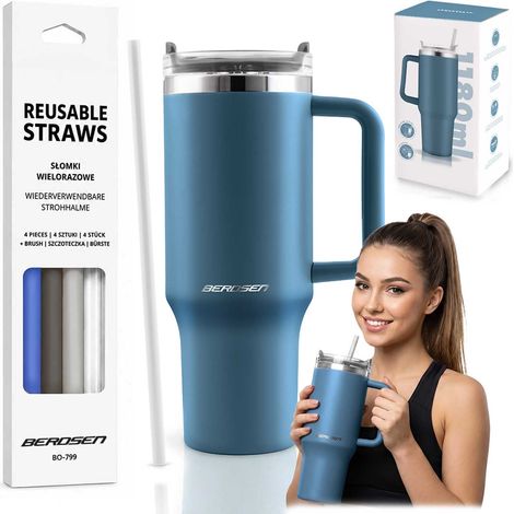 Vacuum Insulated Stainless Steel Tumbler 1180ml with Straws (1/5)