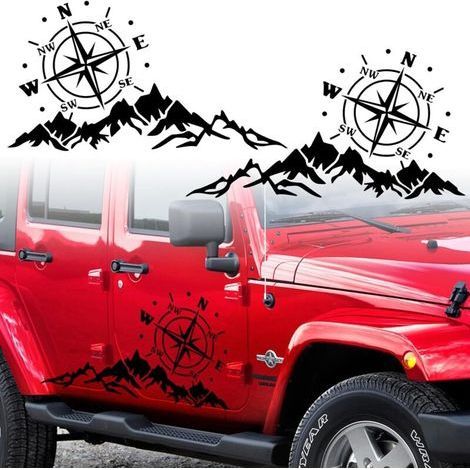 2Pcs Montagne Boussole Autocollant pour Capot de Voiture,Auto Autocollant Graphique Vinyle Decal Décoration Automatique Autocollant pour Coffre Porte Latérale Carrosserie Véhicule VR Tout-Terr (1/5)