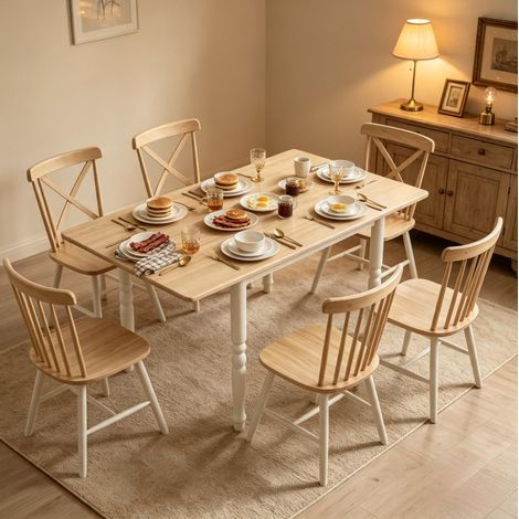 Mesa extensible de comedor 74-134 cm para 2-6 personas, MDF y acero, roble y blanco OKMYHOME (1/5)