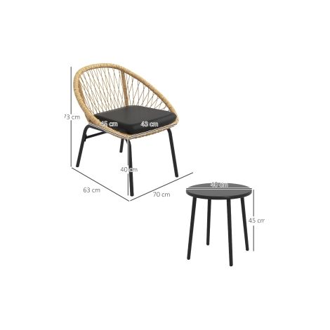 Ensemble de jardin en rotin 3 pièces, ensemble de balcon avec table basse & 2 chaises, salon de jardin avec coussins, résistant aux intempéries, polyester, jaune (1/5)