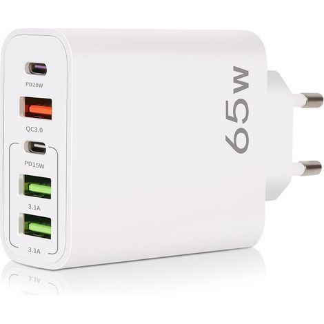 Aimoonsa – Chargeur USB C 65W 5 ports – Charge rapide QC 3.0 – Compatible iPhone 15/14/13/12/11 Pro Max et Samsung Galaxy S22/S21/S20 (1/5)