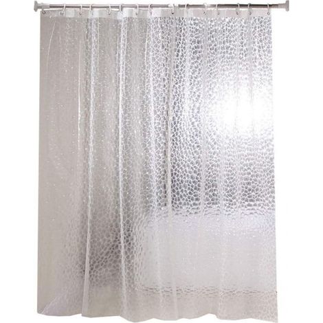 Rideau de Douche Anti Moisissure 180 X 200 cm, 3D Semi Transparent EVA Rideaux de Douche Lavable avec 12 Crochets, Imperméable Antibactérien Séchage Rapide, pour Baignoire, Salle de Bain