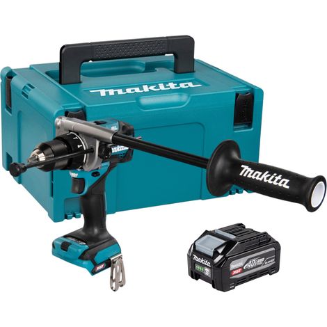 Taladro atornillador de percusión a batería Makita HP 001 GU101, 40 V máx., 140 Nm, sin escobillas + 1 batería de 4,0 Ah + Makpac —sin cargador— (1/5)