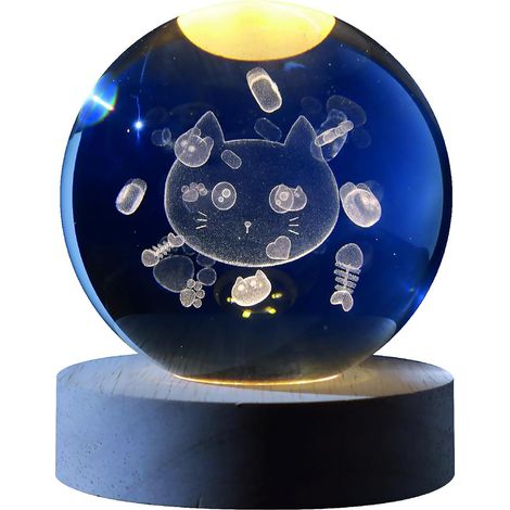 Boule de verre I-Total XL2719 3D avec LED RGB effet au plafond veilleuse pour enfants, lampe de nuit, base en bois, design CAT (1/3)