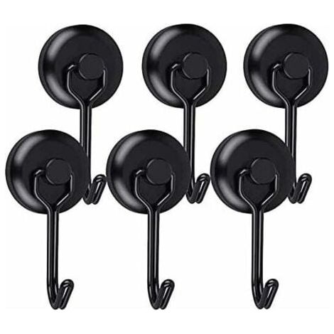Gancho magnético resistente para refrigerador, imán giratorio de neodimio negro, gancho magnético para cocina, soporte para trapos de cocina (6 unidades) (1/5)