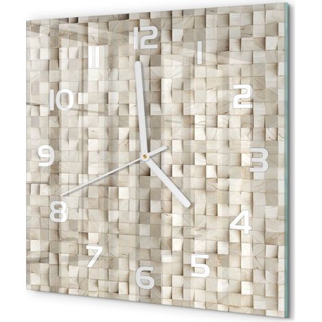 Horloge Murale Carrée Chambre Bureau Verre Silencieuse Design Moderne Élégant Cubes en bois 30x30 cm (1/5)