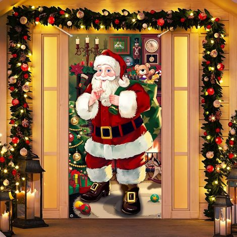 Decorazione natalizia per la porta, 90 cm x 180 cm, decorazione di Babbo Natale per la porta d'ingresso, striscione natalizio da appendere, sfondo di Babbo Natale per la porta d'ingresso di casa, deco