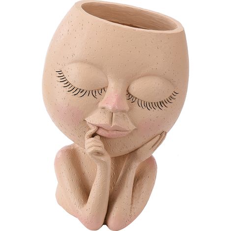 Gesichtspflanzgefäß, Kopfpflanzgefäß, Gesichtsblumentopf, Kopfpflanzgefäß für Innen- und Außenpflanzen mit Abflussloch, geschlossene Augen (1/5)