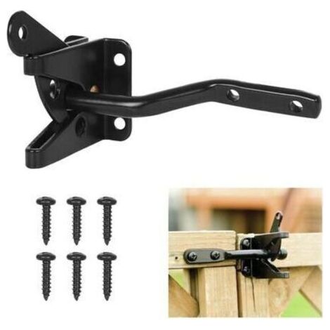 Serrure de porte Verrouillage automatique - Serrure à pêne métallique - Loquet en acier à gravité - Clôture de jardin - Noir - Vis de fixation fournies (1/4)