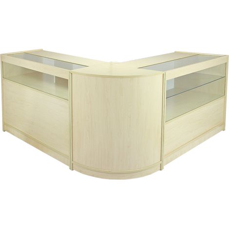 3x Mostrador Curvo para Tienda+Recepción Esquina Mesas Recepción en Arce Laminado Mostrador Esquinero Peluquería Oficina Peluqueria Barberia Barbero Profesional Comercial Counter for Shop (Set Leo) (1/5)