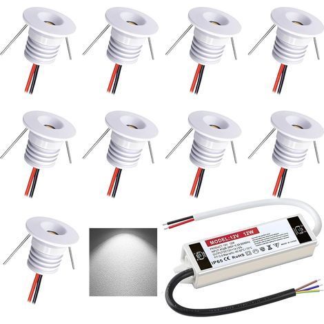 Lot de 9 Spot LED Encastrable,12V 1W IP65,Trou 16mm Aluminium,Cuisine Escalier Placard (1/5)