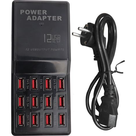 Schnellladegerät mit 12 USB-Anschlüssen für Smartphones und Tablets – Mehrfachladestation (110–240 V) EU (1/5)