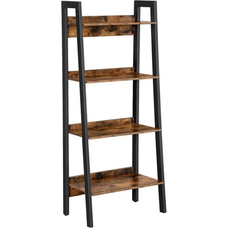 Estante de escalera de 4 niveles, estantería de almacenamiento para sala de estar, oficina, dormitorio, cocina, marco de metal, fácil de montar, estilo industrial, marrón rústico y negro 120002824 (1/2)