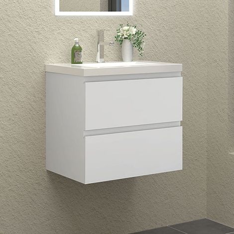 Wall Hung Bathroom Vanity Unit with Basin Storage Cabinets Flat Pack - 600mm Matt White (1/5)