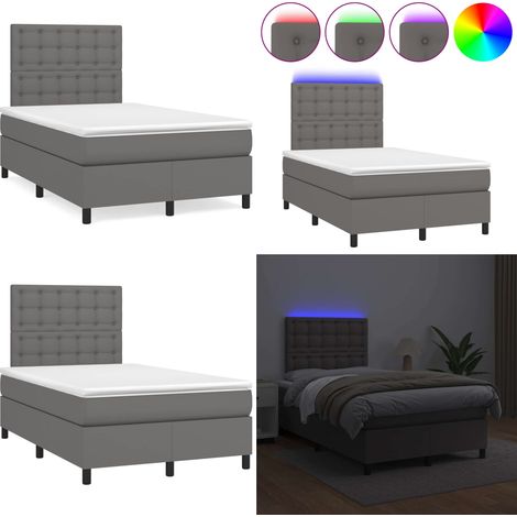 Sommier à lattes de lit matelas LED gris 120x190 cm similicuir - Lit Plateforme - Lit Design - Lit Moderne - Lit Avec Rangement - Tête De Lit Ajustable - Home & Living (1/5)
