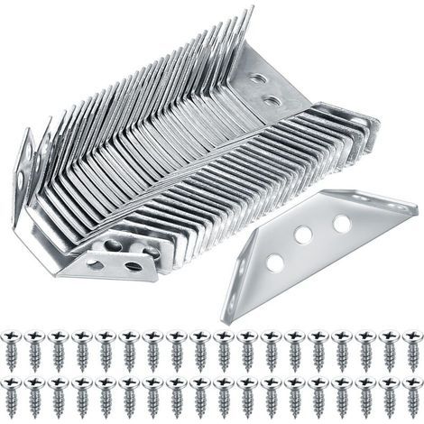 Lot de 30 connecteurs d'angle universels en acier inoxydable, équerres triangulaires pour meubles, armoires, chaises et tables. (1/5)