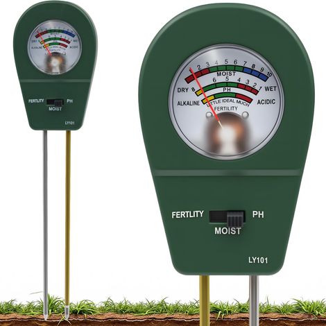 Tester del terreno 3 in 1, test di umidità/fertilità/pH del terreno, sensore di umidità del terreno, kit di analisi del terreno per giardino, fattoria, piante, esterno, interno, prato, senza batteria (1/5)