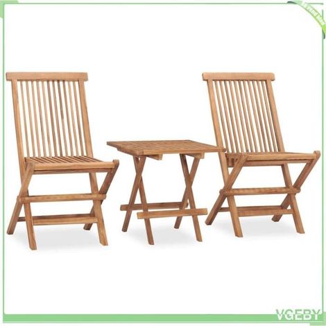 Ensemble à manger d'extérieur pliable - FAFEICY - 315455 - Bois de teck massif - 3 pièces - Résistant aux intempéries (1/5)