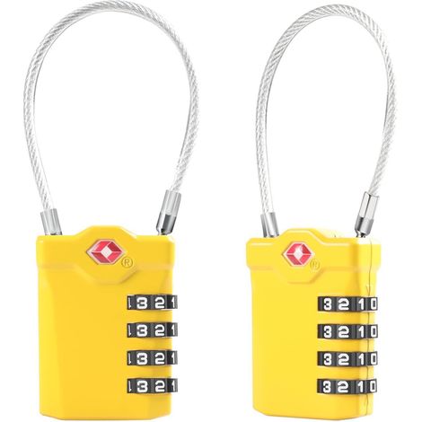 TSA Gepäckschlösser 2 Stück mit 14cm Kabel, 4-stellig, Gelb