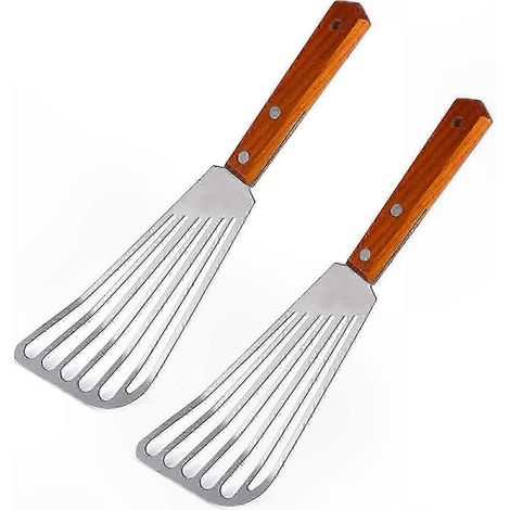 Fischwender aus Edelstahl mit Holzgriff, 2er-Set zum Wenden und Servieren Ihrer Speisen, praktisches und langlebiges Küchenutensil. (1/5)