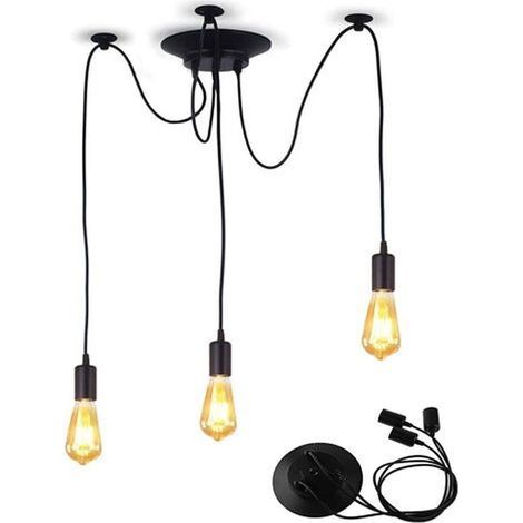 Spider-Pendelleuchte – Retro-Industrie-Stil, schwarzer Schirm – E27-Fassung – 1,5 m verstellbares Kabel – 3 Arme (1/5)
