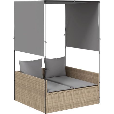 Maison Exclusive - Lettino Prendisole con Tetto e Tende Beige in Polyrattan