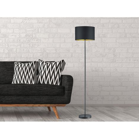 Moderne LED Stehleuchte mit Lampenschirm aus Stoff in Schwarz & Gold Höhe: 160cm (1/5)