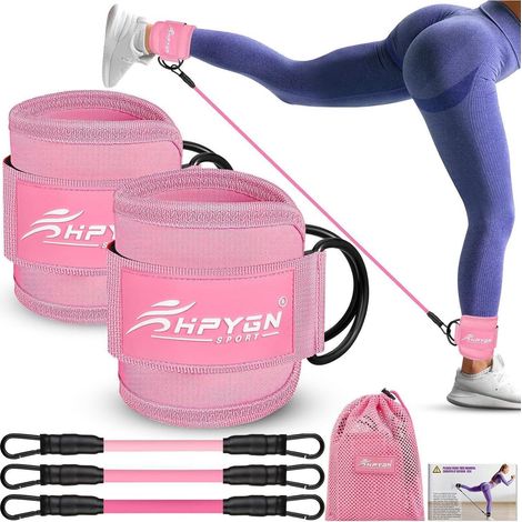 Knöchel-Widerstandsbänder Set für Po & Beintraining, 3 Widerstandsstufen, Rosa (1/5)