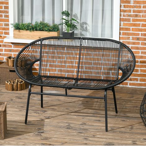Banc de jardin 132x72x83 cm en polyrattan et métal noir, facile à monter pour terrasse FloraGrace (1/5)