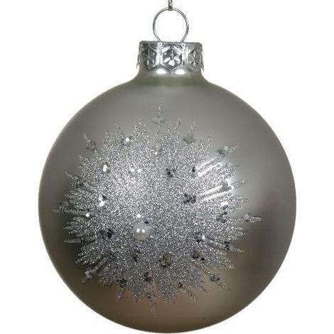 Boule de Noël pailletée en verre argenté 8 cm 1 pièce (1/5)